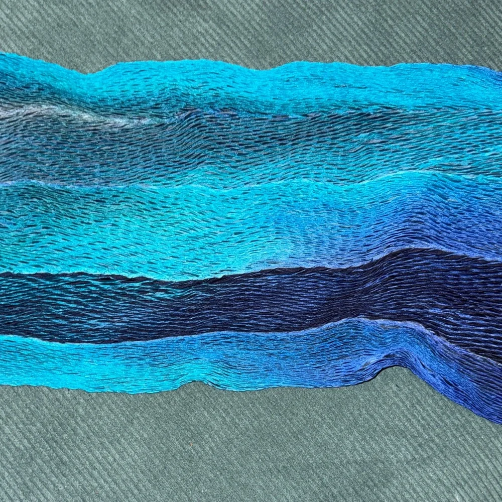 Handpainted and dyed pure silk crinkle Blue Purple multicolored Textured Scarf